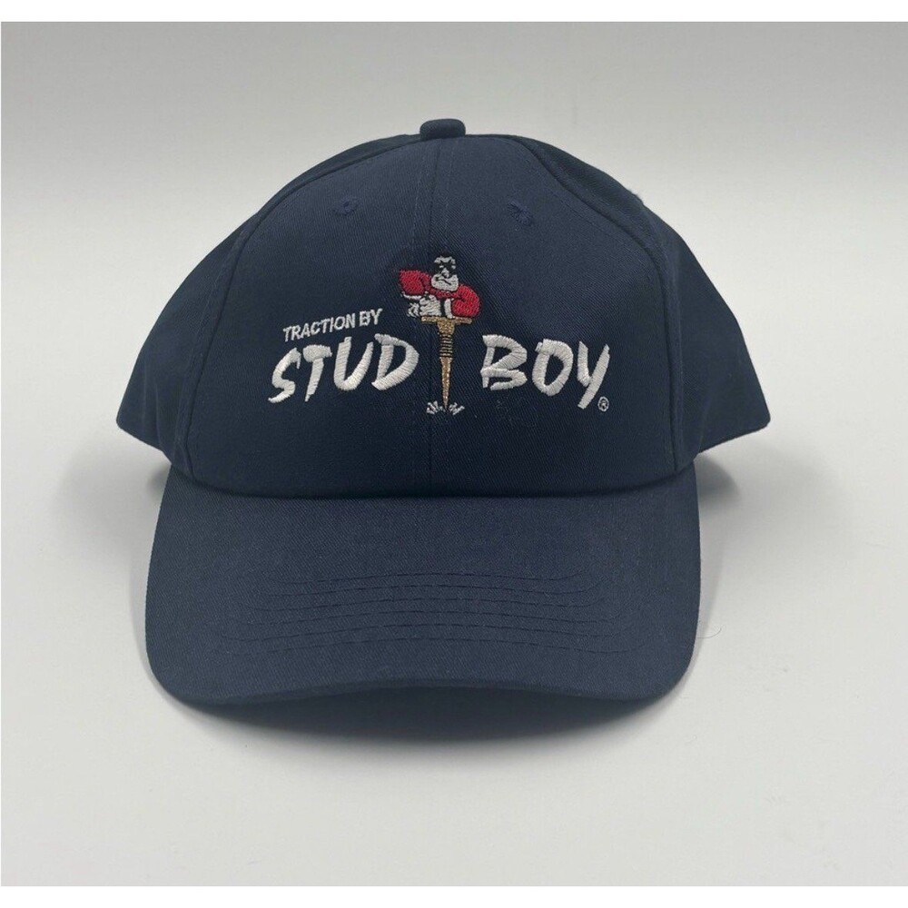 Vintage Stud Boy Traction Baseball Cap Navy Blue Embroidered Snowmobile Hat